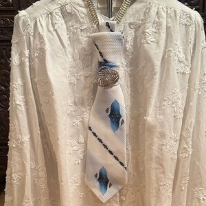 Vintage Wembley Blue and White Patterned Necktie Necklace